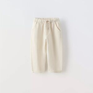 Zara Kids Beige Elastic Waist Linen Blend Pants